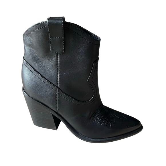 Marc Fisher Jalella Western Ankle Boot Black Women's 7.5 Cowboy Festival Leather - Picture 6 of 10